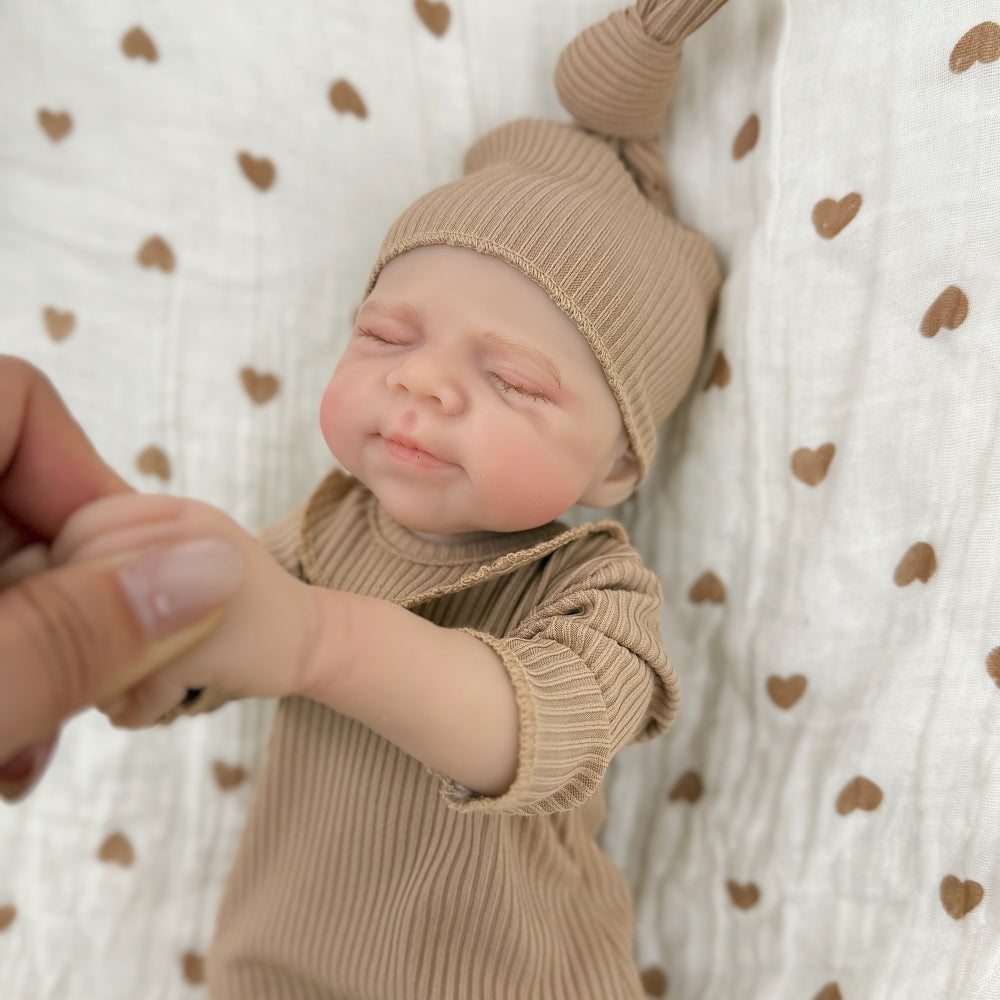 30cm Full Silicone Asleep Pascale Reborn Doll Girl In Brown Outfits