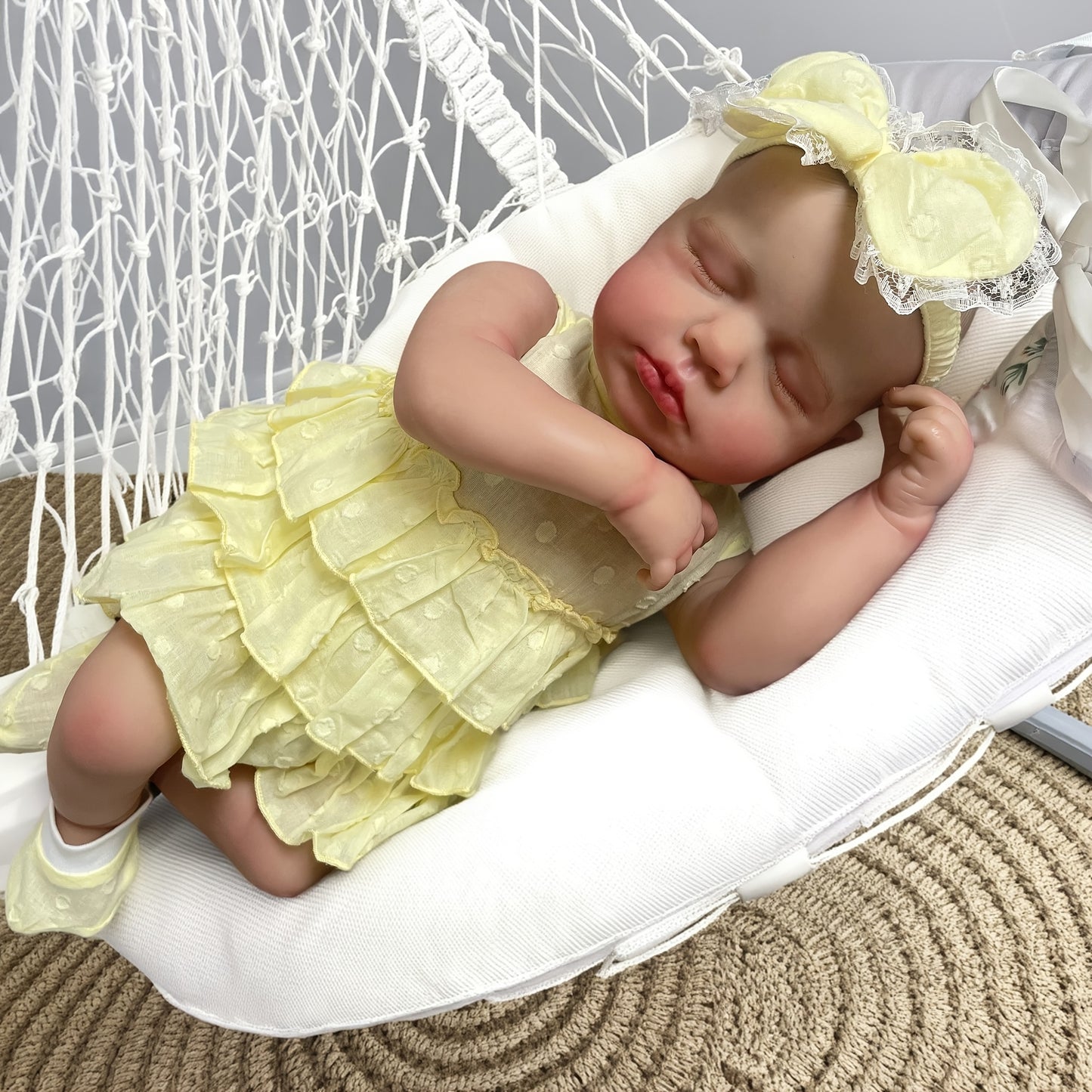 20 Inches 3D Skin Closed Eyes Loulou Reborn Baby Girl In Yellow Dress