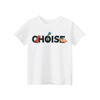 Solid Color Dinosaur Letter Round Neck Short Sleeve T-Shirt