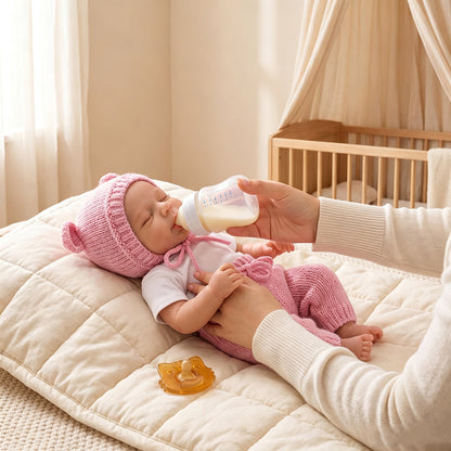 45cm Silicone Stretchable Openable Mouth Pascale Reborn Baby Girl In Pink Knitted Bodysuits