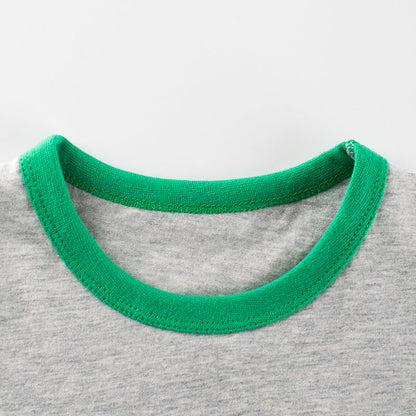 Color Block Crew Neck Short Sleeve T-Shirt with Train Pattern
