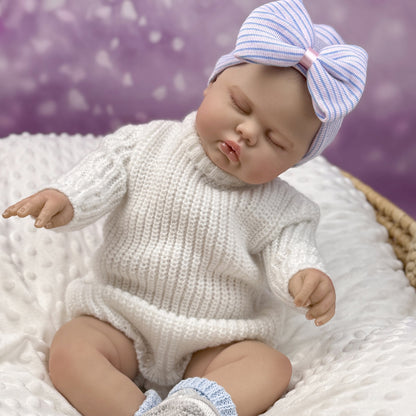 20 Inches 3D Skin Soft Body Closed Eyes Reborn Doll In White Sweater- Pickle
