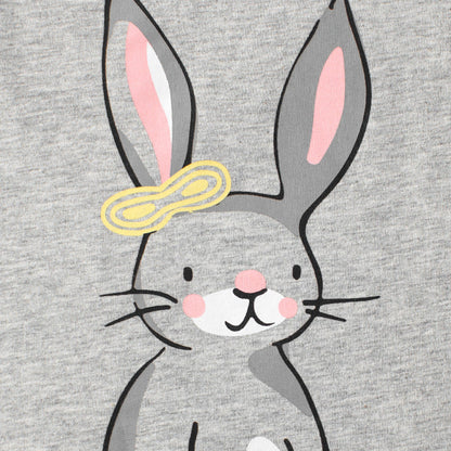 Gray Cartoon Rabbit Crew Neck Short Sleeve T-Shirt