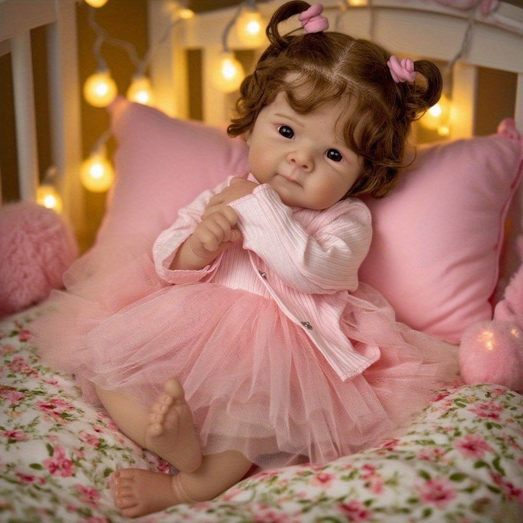48cm Open Eyes Soft Body Reborn Doll Bettie In Pink Dress