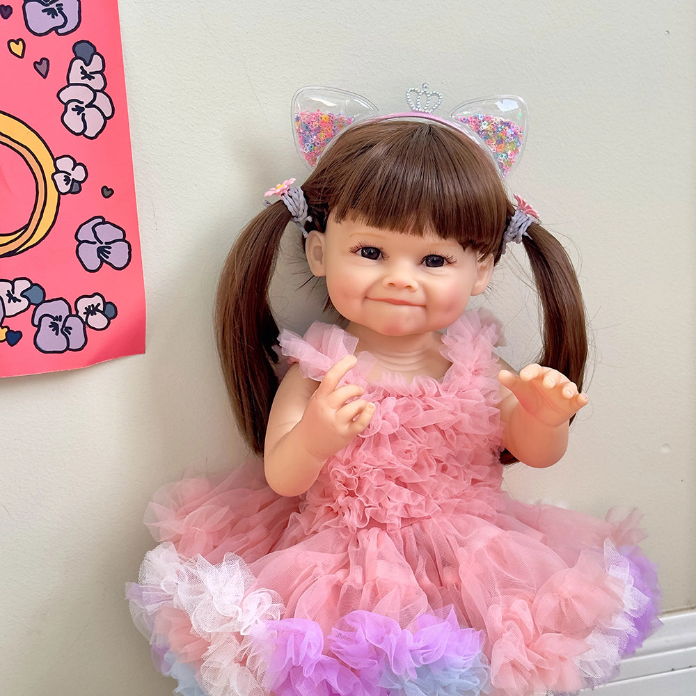 55cm Long Hair Raya Reborn Doll Girl In Pink Dress