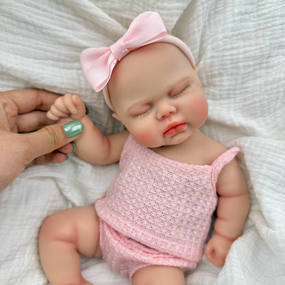 30cm Full Silicone Closed Eyes Pickle Reborn Doll Girl in Pink Outfits