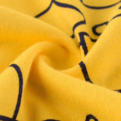 Yellow Cloud and Airplane Motif Crew Neck Short Sleeve T-Shirt