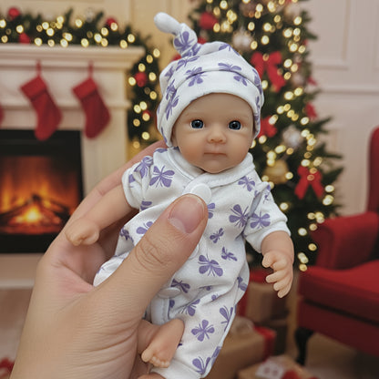20cm Open Eyes Silicone Mini Bettie Reborn Baby Girl In Purple Floral Jumpsuits