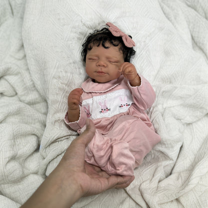 48cm Lifelike Soft Body Dark Skin Sleeping Reborn Doll Pascale In Pink Clothes