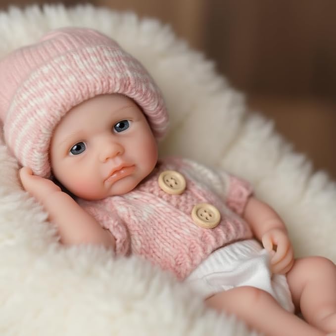 20cm Full Silicone Open Eyes Loulou Reborn Baby Girl In Pink Sweater