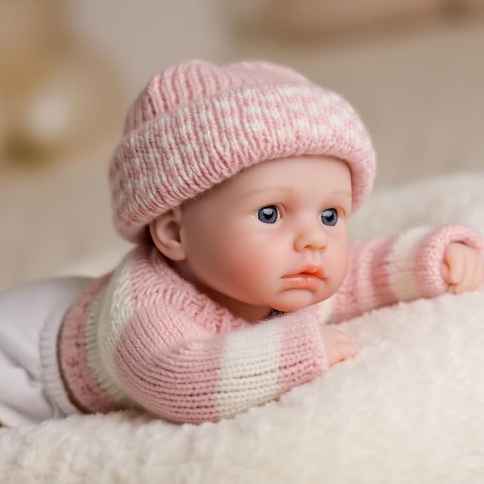 20cm Full Silicone Open Eyes Loulou Reborn Baby Girl In Pink Sweater