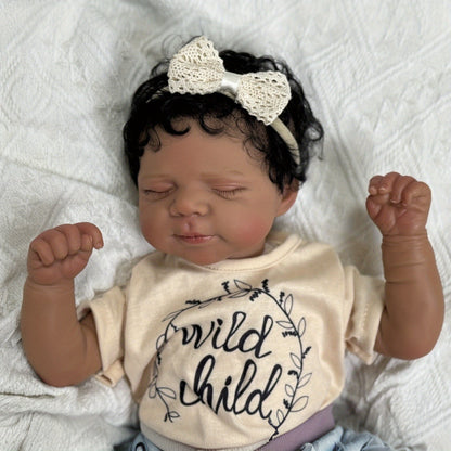 48cm Lifelike Soft Body Dark Skin Sleeping Reborn Doll Pascale