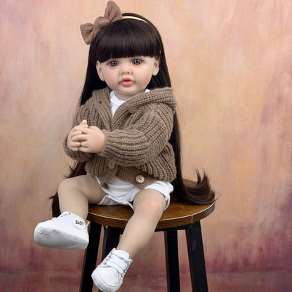 55cm Long Hair Reborn Baby Girl In Brown Sweater-Betty