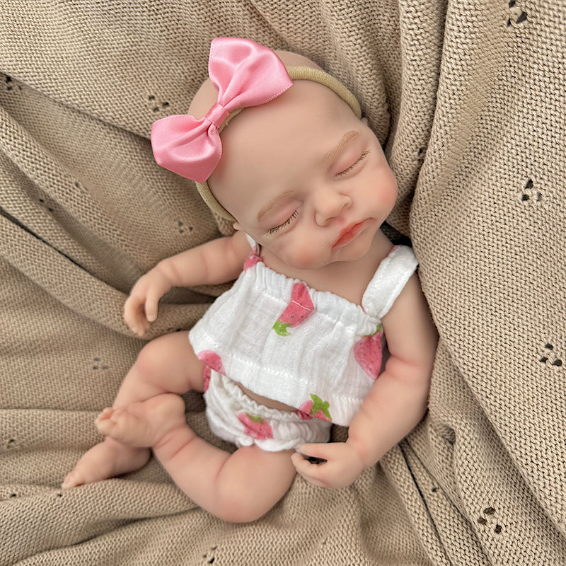 30cm Lifelike Full Silicone Closed Eyes Irys Reborn Baby Girl in Strawberry Outfits