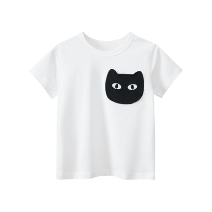 Solid Color Cartoon Cotton Short Sleeve T-Shirt