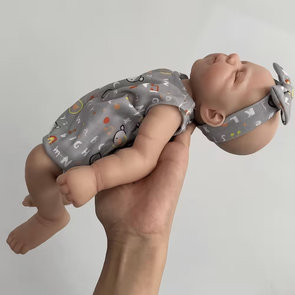 30cm Cute Full Silicone Pascale Reborn Doll Girl In Gray Letter Print Outfits