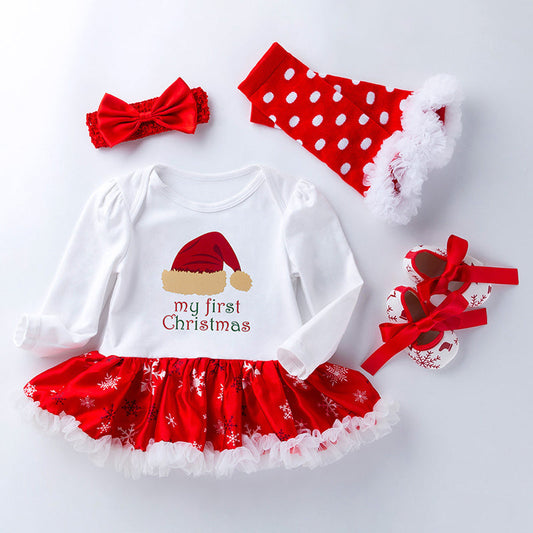 4-Piece Cute Santa Hat Printed Dress for 21/22/23 Inches Reborn Dolls