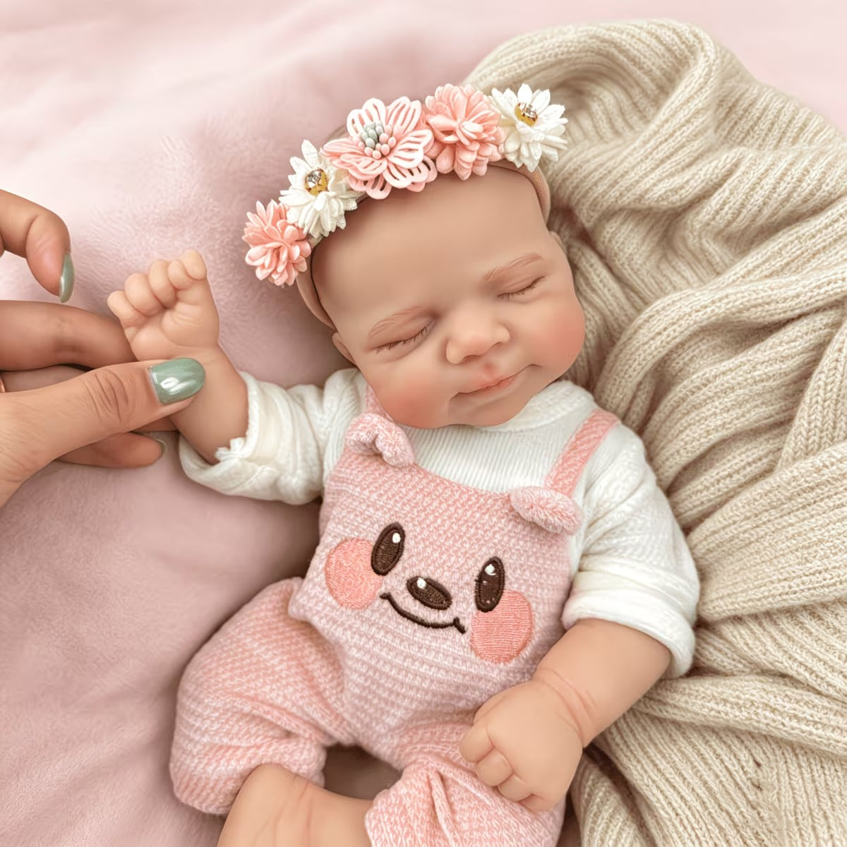 30cm Full Silicone Asleep Pascale Reborn Doll Girl In Pink Bear Outfits