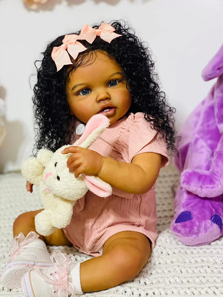 60cm Lifelike Open Eyes Dark Skin Reborn Doll Lottie