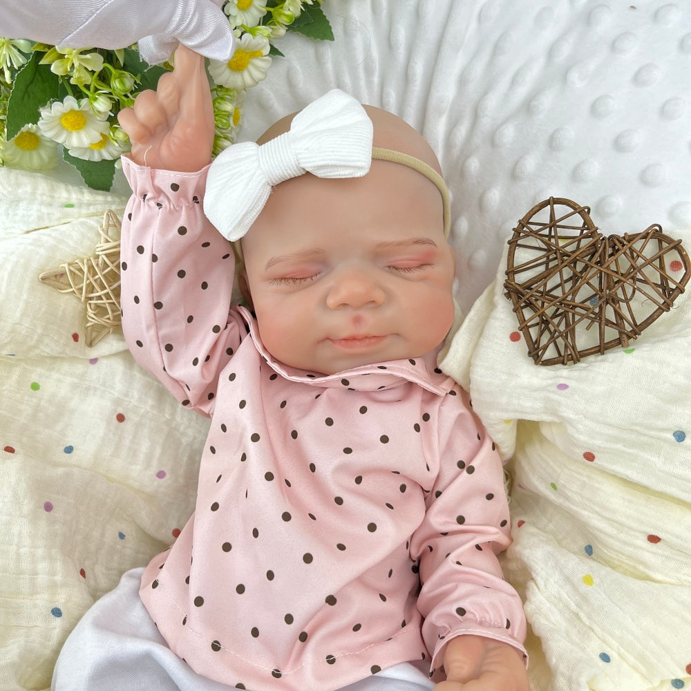 45cm Full Silicone Stretchable Asleep Pascale Reborn Girl in Pink Polk Dot Outfits