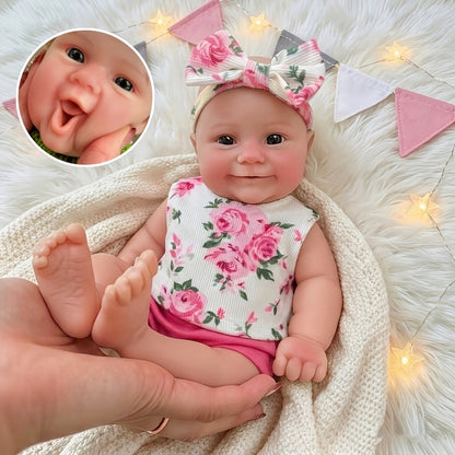 30cm Maddie Silicone Stretchable Smile Reborn Baby Girl in Pink Floral Outfits