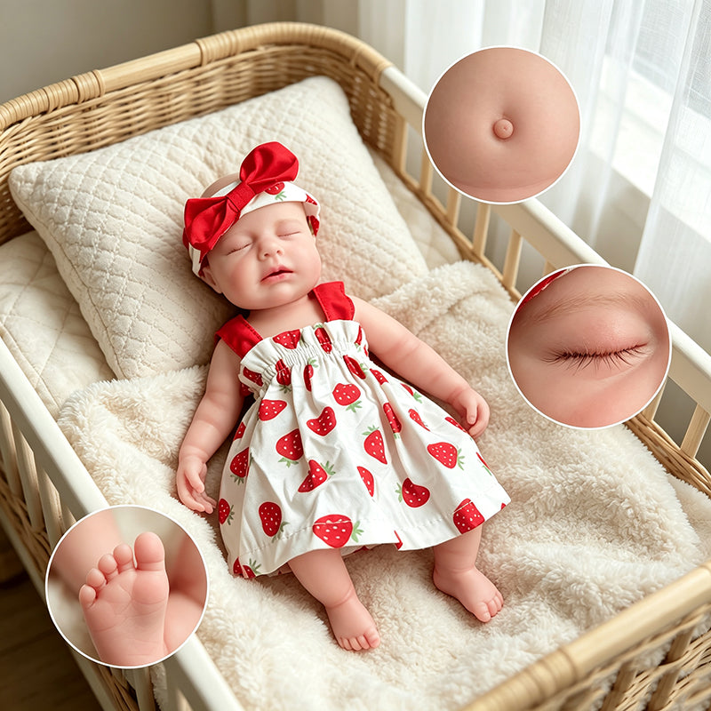 30cm Full Silicone Closed Eyes Loulou Reborn Baby Girl in Strawberry Dress
