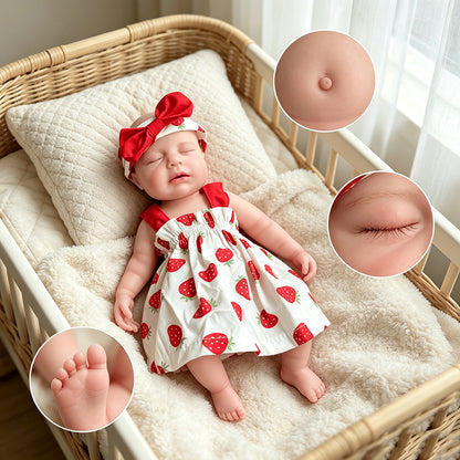 30cm Full Silicone Closed Eyes Loulou Reborn Baby Girl in Strawberry Dress