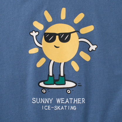 Blue short-sleeved T-shirt for kids with sun print