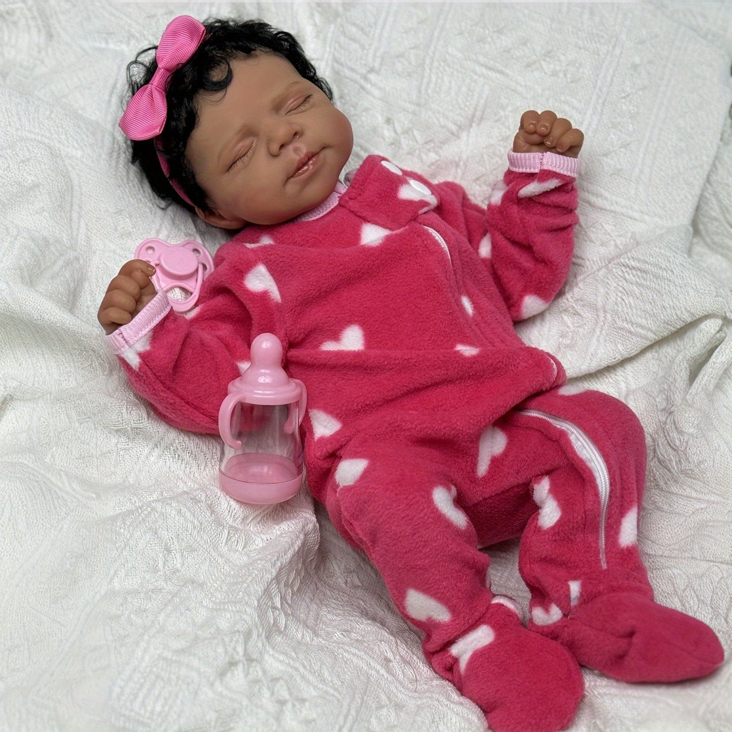 19 Inches Soft Touch Dark Skin Asleep Reborn Doll Girl-Pascale