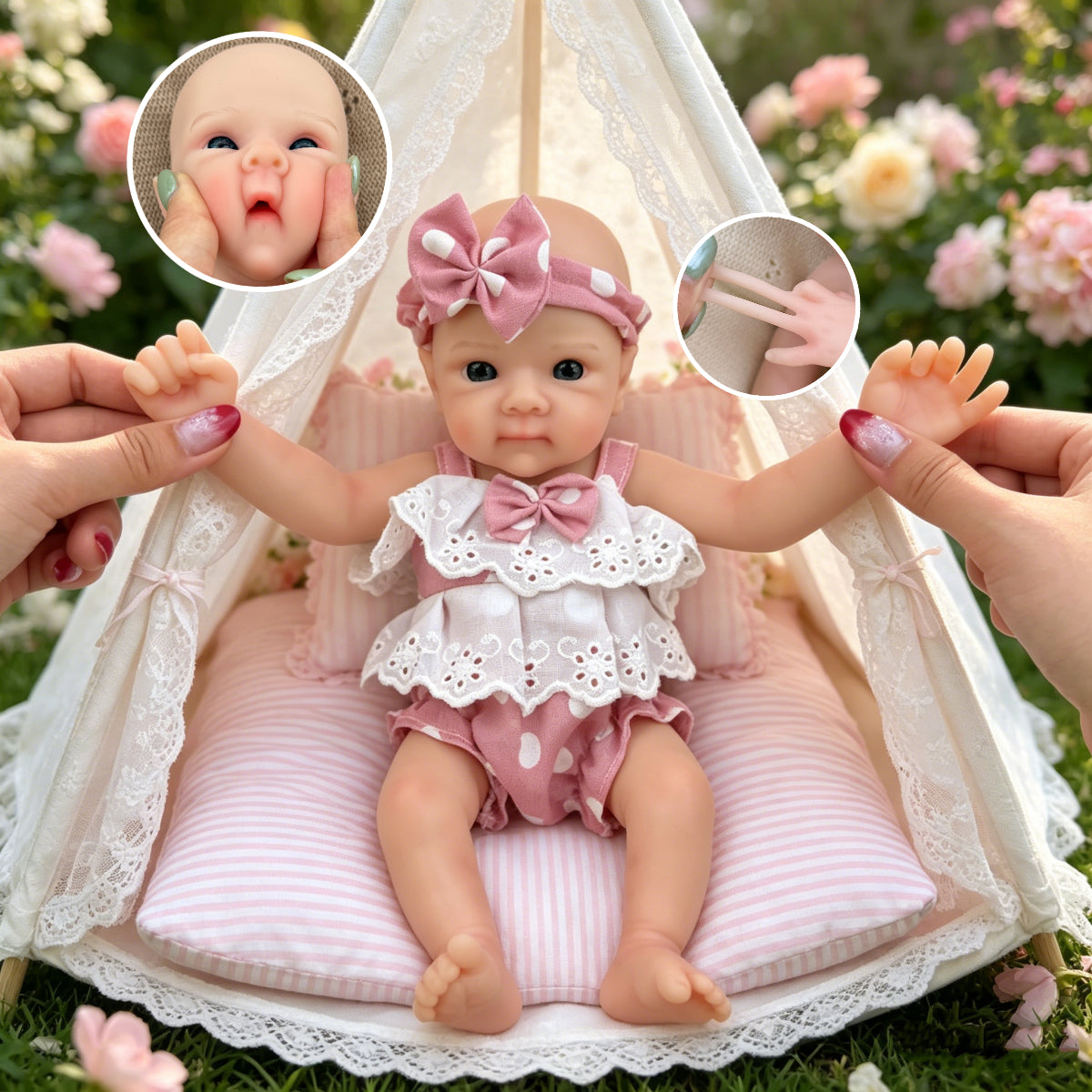 30cm Full Silicone Bettie Reborn Baby Girl in Pink Polk Dot Outfits