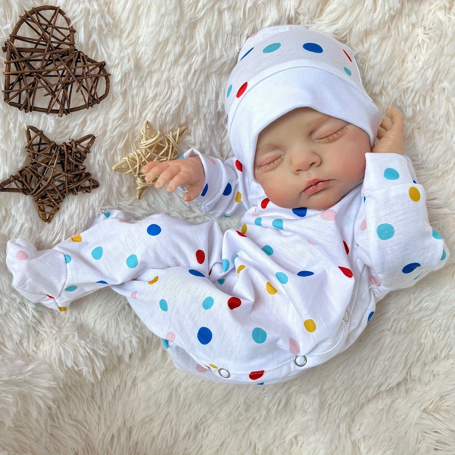 19 inches 3D-Paint Sleeping Irys Reborn Doll in Polk Dot Clothes