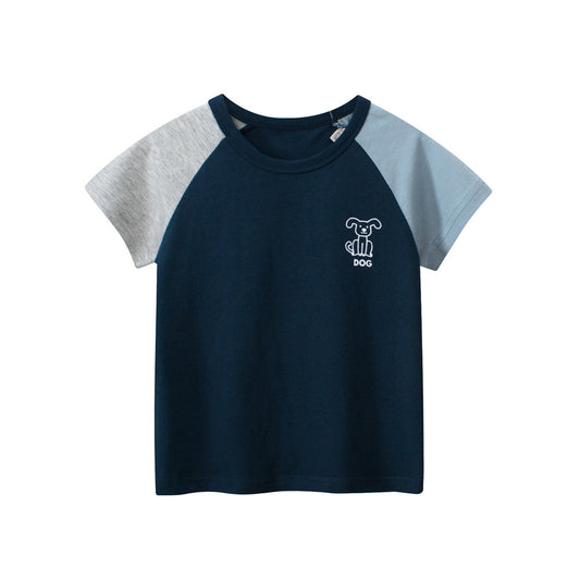 Color Block Crew Neck T-Shirt With Puppy Letter Print