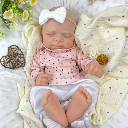 45cm Full Silicone Stretchable Asleep Pascale Reborn Girl in Pink Polk Dot Outfits