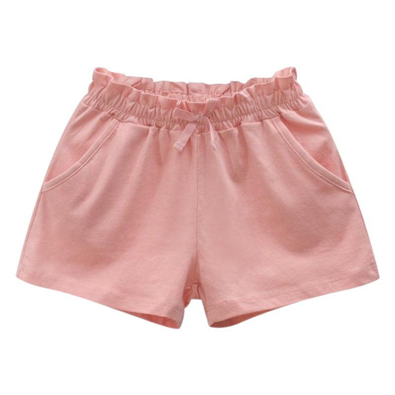Cotton Solid Color Mid-waist Shorts for Girls