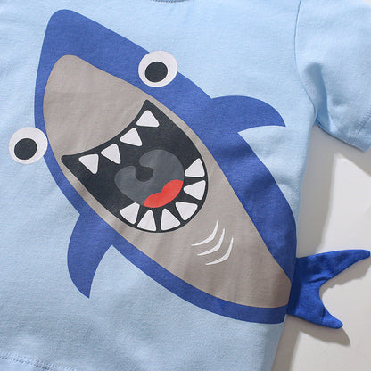 Kids' Cotton T-Shirt with Shark Print