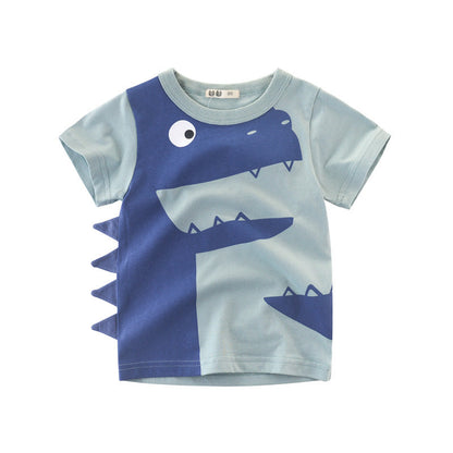 Cartoon Dinosaur Pattern Round Neck Short Sleeve T-Shirt