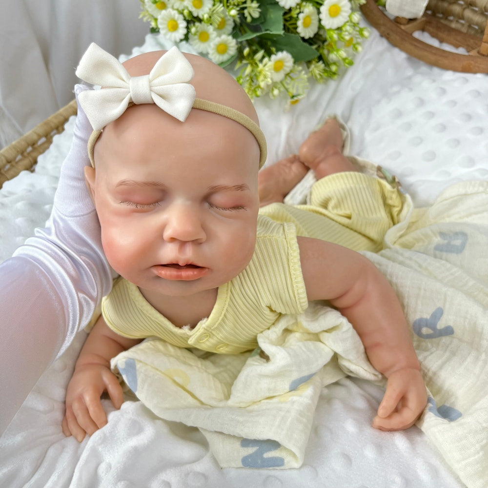 45cm Full Silicone Stretchable Asleep Loulou Reborn Girl in Yellow Outfits