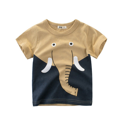 Animal Print Color Block Crew Neck Short Sleeve T-Shirt
