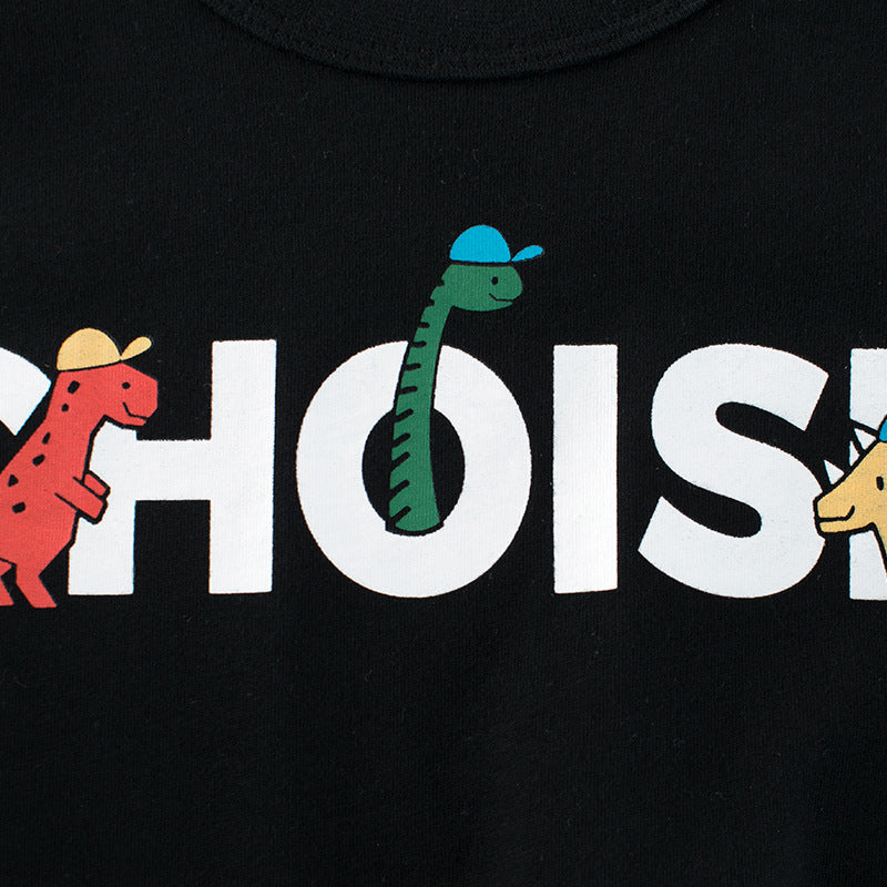 Solid Color Dinosaur Letter Round Neck Short Sleeve T-Shirt