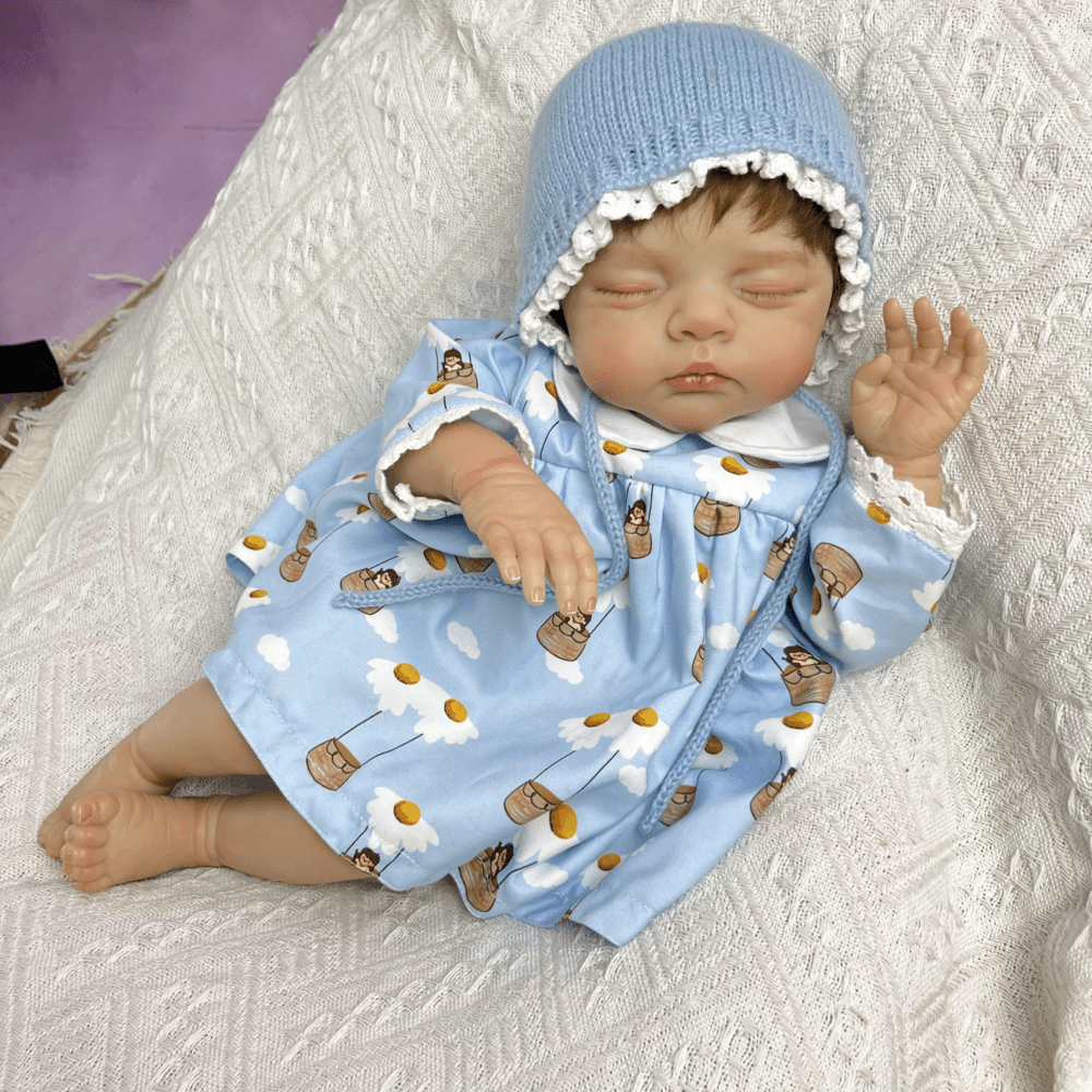 19 inches 3D-Paint Closed Eyes Short Hair Reborn Doll Irys in Blue Dress