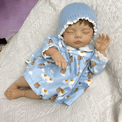 19 inches 3D-Paint Closed Eyes Short Hair Reborn Doll Irys in Blue Dress