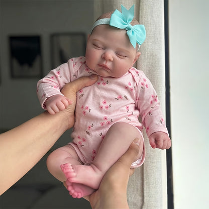 20 Inches 3D Skin Closed Eyes Reborn Baby Girl In Pink Floral Clothes- Peaches