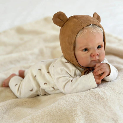 45cm Lifelike Blonde Hair Bettie Reborn Baby Girl in Moon Print bodysuit