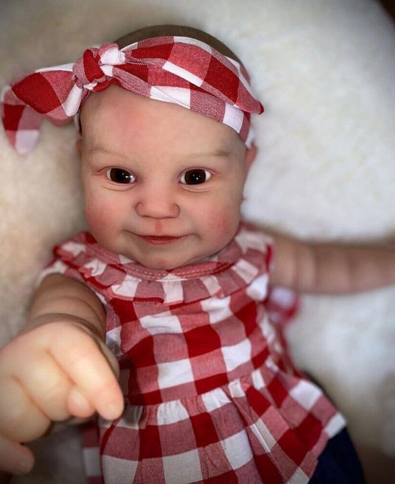 60cm Soft Body Open Eyes Reborn Doll in Red Plaid Clothes- Maddie