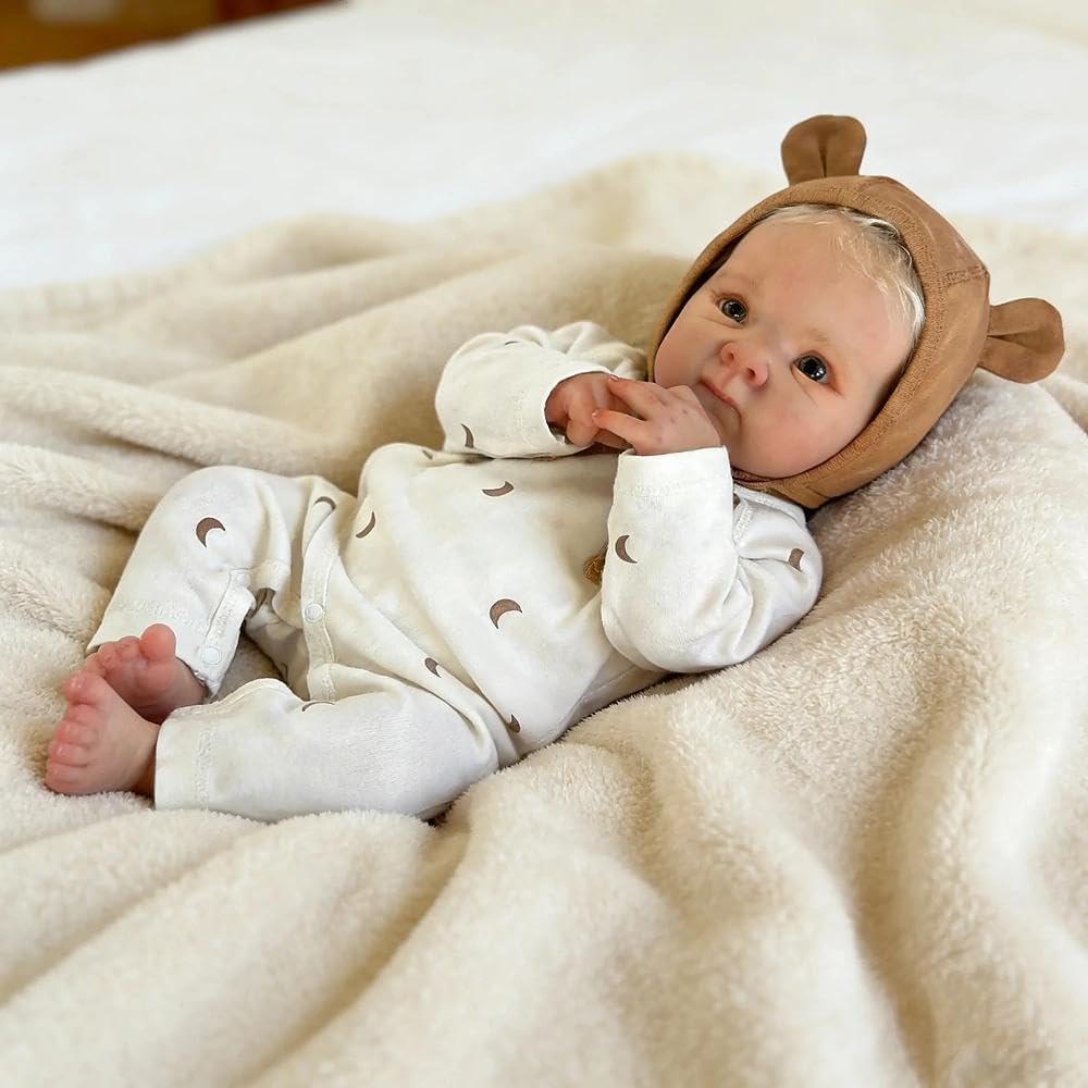 45cm Lifelike Blonde Hair Bettie Reborn Baby Girl in Moon Print bodysuit