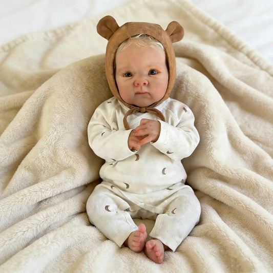 45cm Lifelike Blonde Hair Bettie Reborn Baby Girl in Moon Print bodysuit