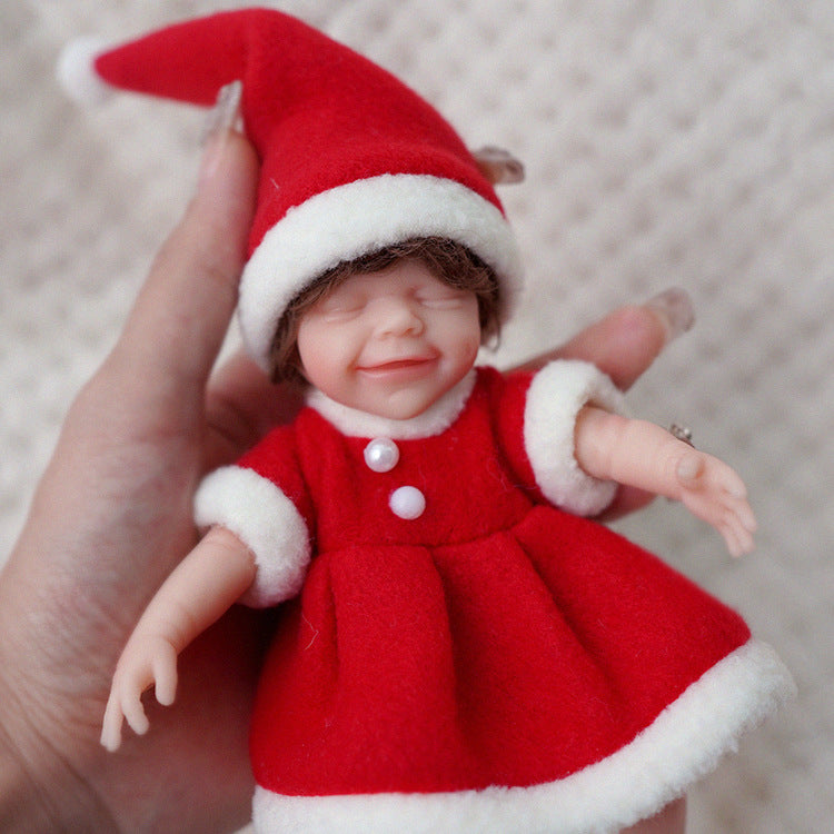 6 Inch Closed Eyes Mini Reborn Dolls In Christmas Clothes-April Clothes
