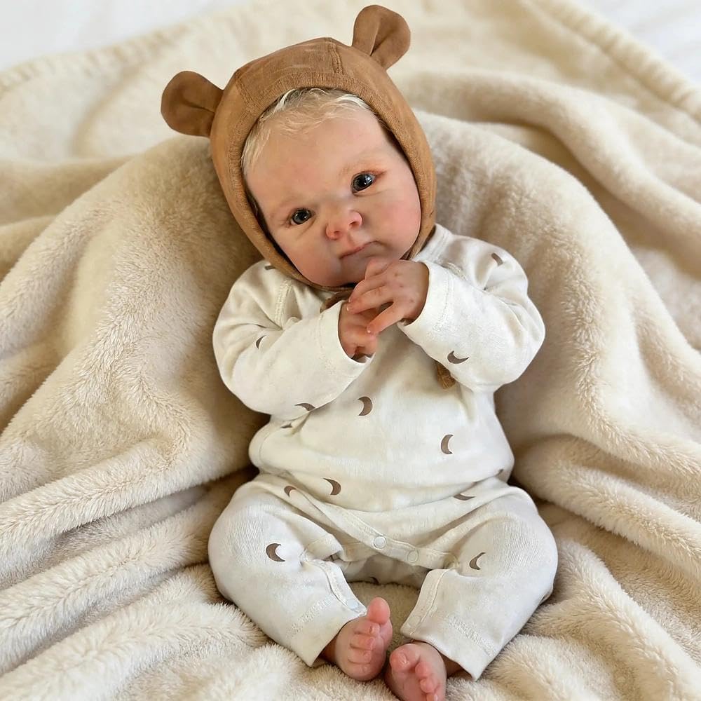 45cm Lifelike Blonde Hair Bettie Reborn Baby Girl in Moon Print bodysuit