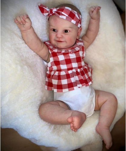 60cm Soft Body Open Eyes Reborn Doll in Red Plaid Clothes- Maddie