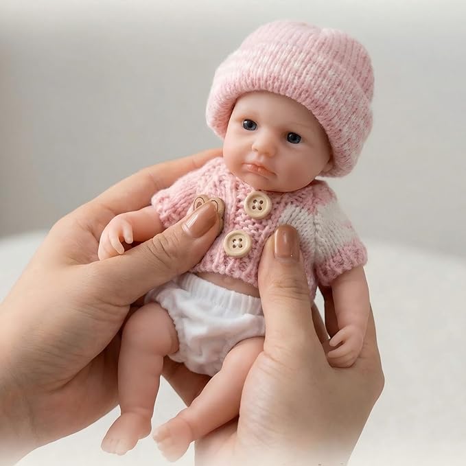 20cm Full Silicone Open Eyes Loulou Reborn Baby Girl In Pink Sweater